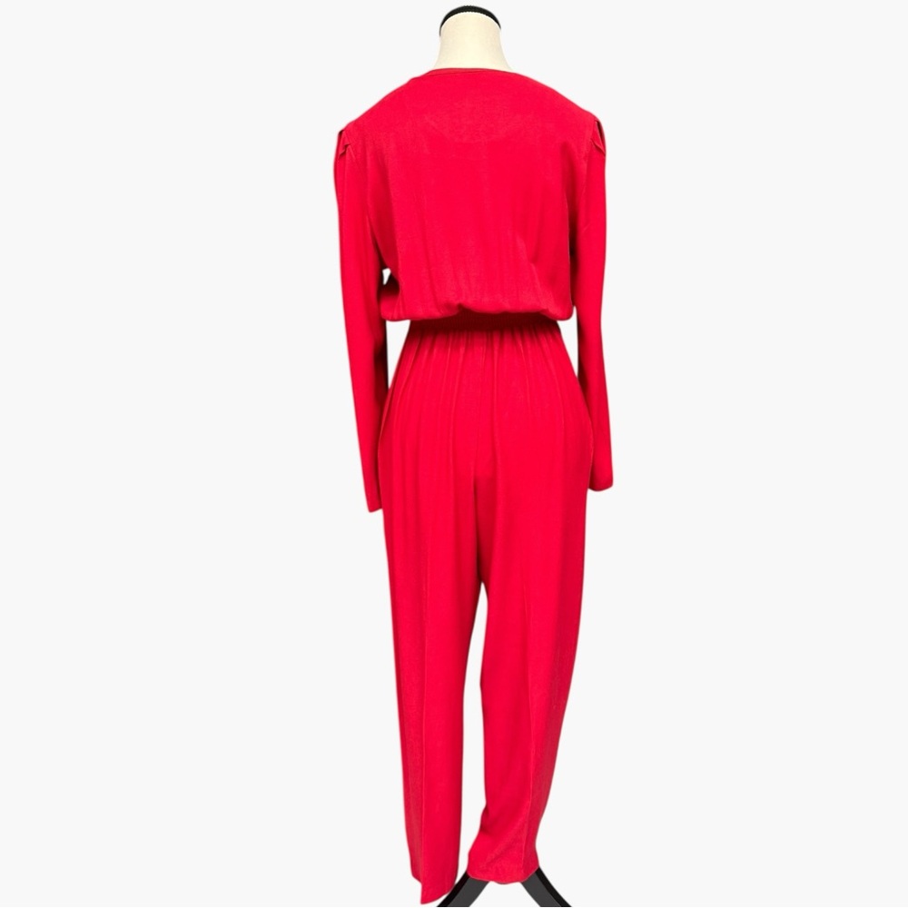 Vintage Red Long Sleeve Button Front Jumpsuit Size 10 Molly Malloy Petite - Picture 6 of 15